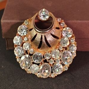 Vintage Gold Tone Rhinestone Crystal Brooch Pin Safety Clasp 1960s